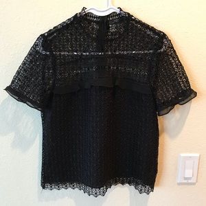Zara Short Sleeve Black Eyelet Top, Size S…